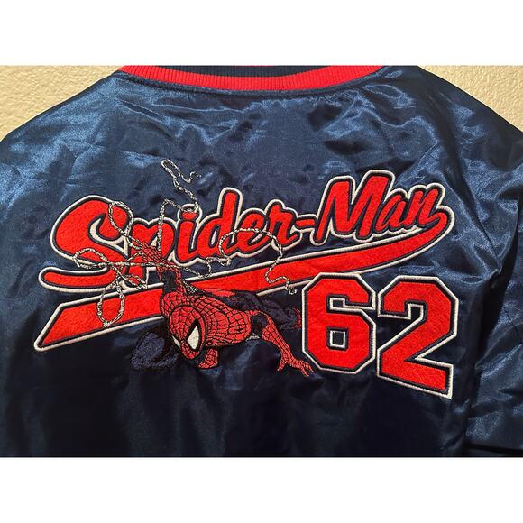 NWT Disney Parks Marvel Spider-man Satin Vintage Patch Varsity Jacket Sz S & M - Picture 7 of 8